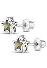 lovely silver light green cubic zirconia star shaped baby birthstone earrings